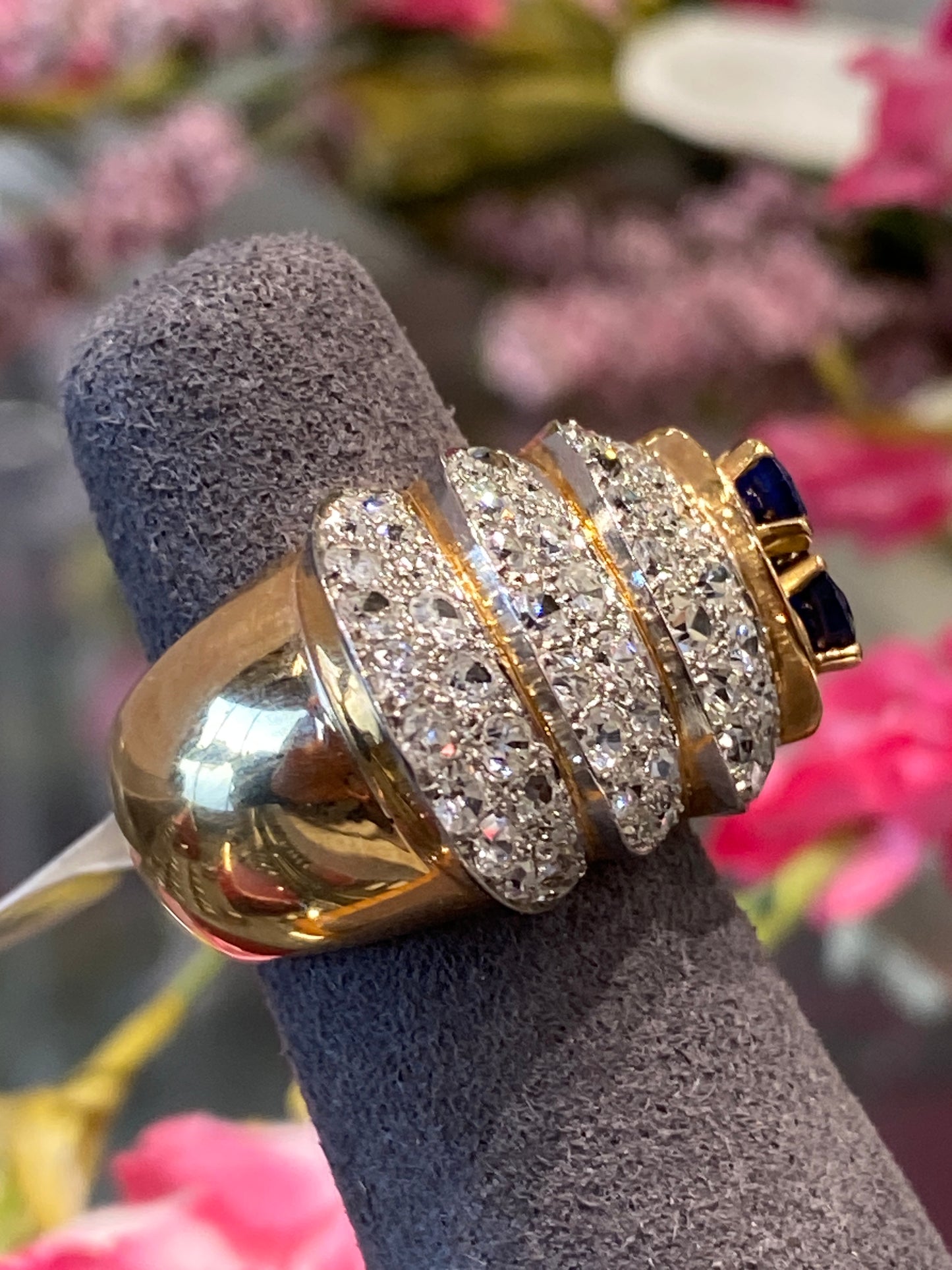 18k Two Tone Gold Diamond & Sapphire Ring