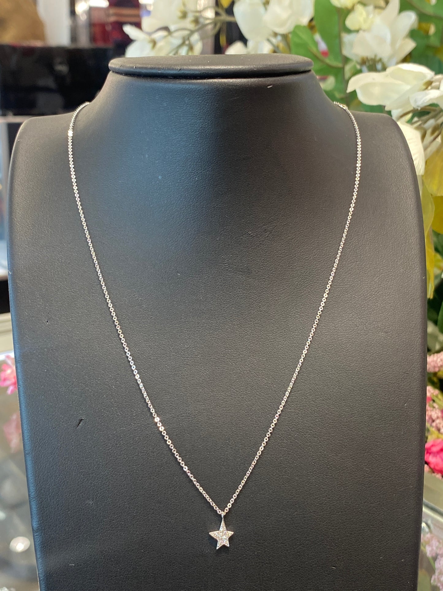 18k White Gold Chain W/Diamond Star Pendant