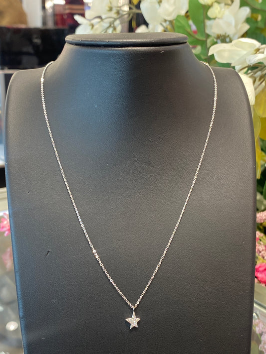 18k White Gold Chain W/Diamond Star Pendant