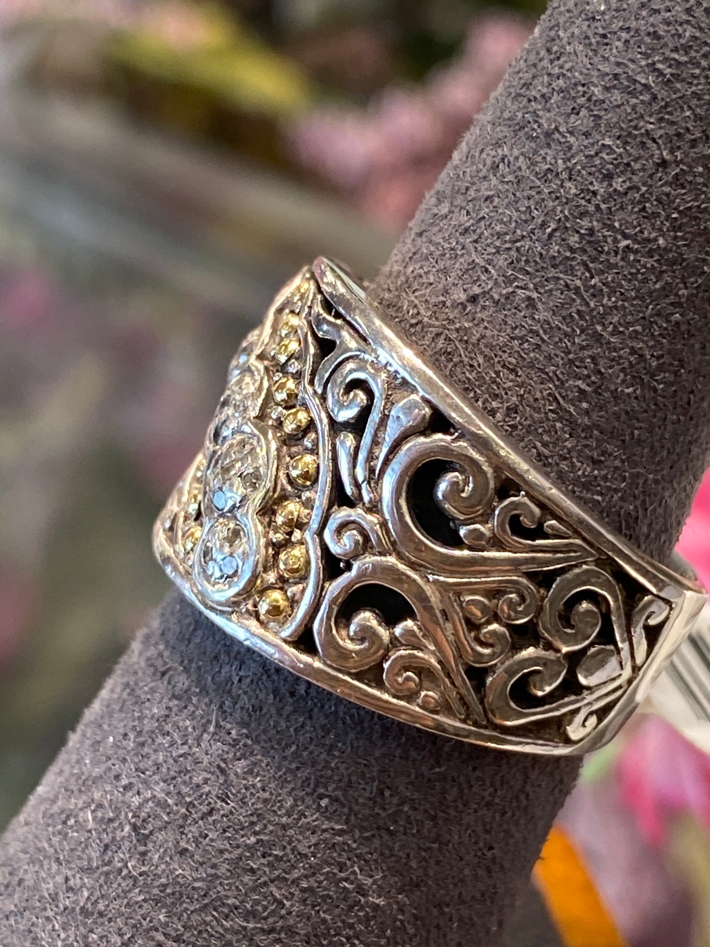 Silver Two Tone Ring With Diamonds
