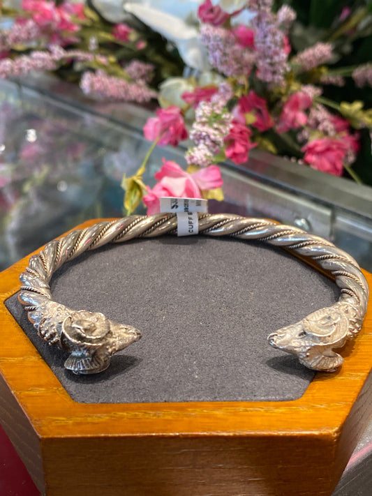 Silver Cuff Bracelet With Ram Heads