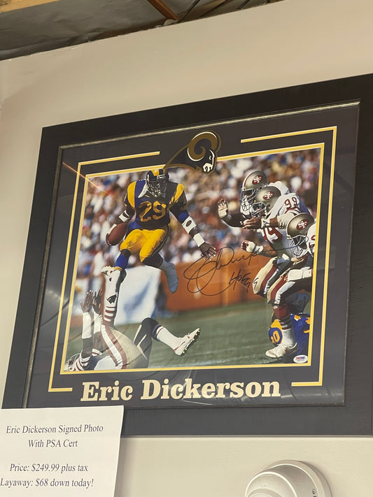Framed Eric Dickerson signed jersey