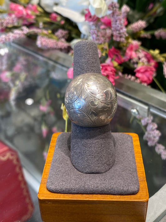 Silver Dome Ring With Design