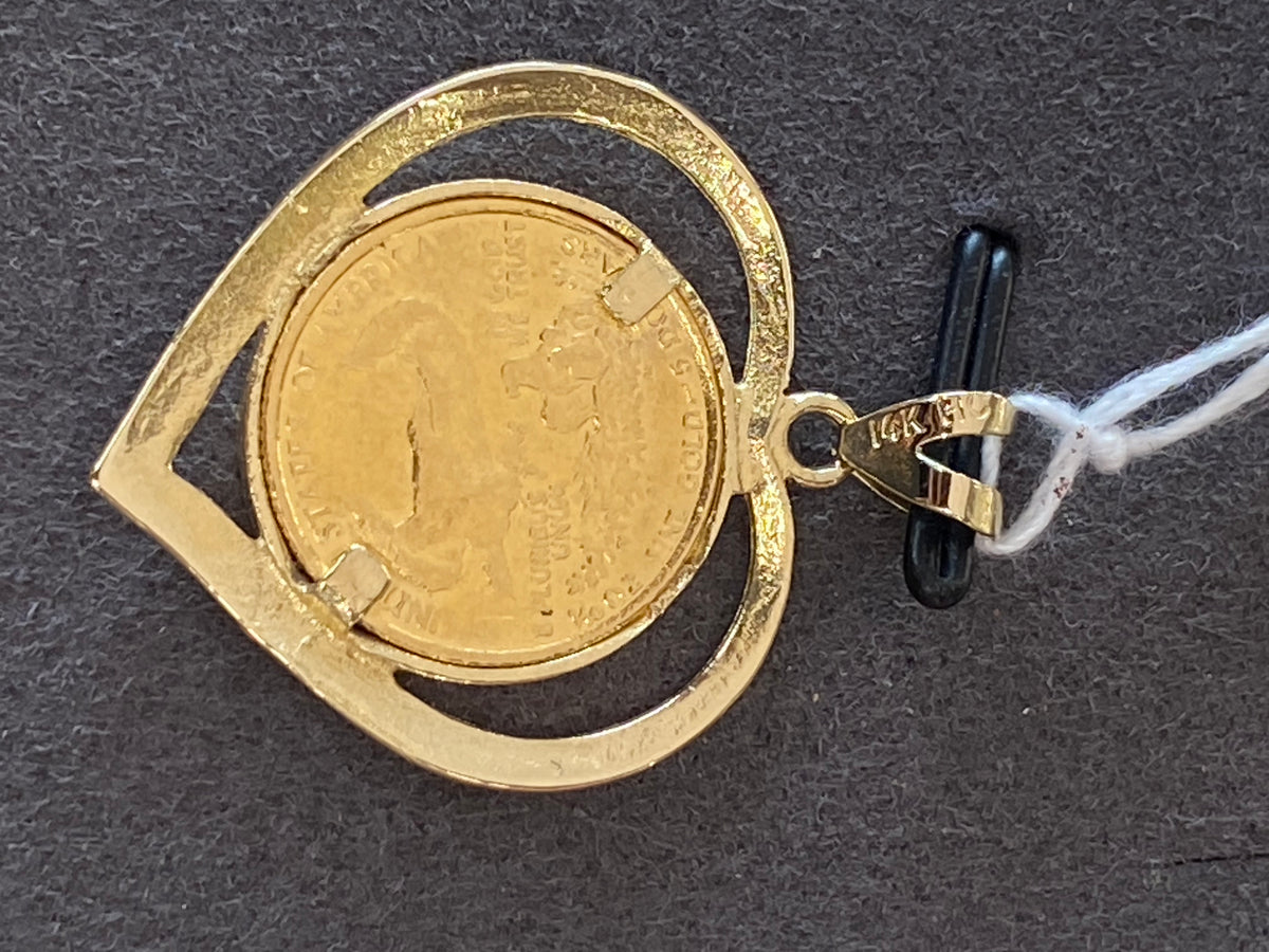 14k Yellow Heart Pendant With Coin
