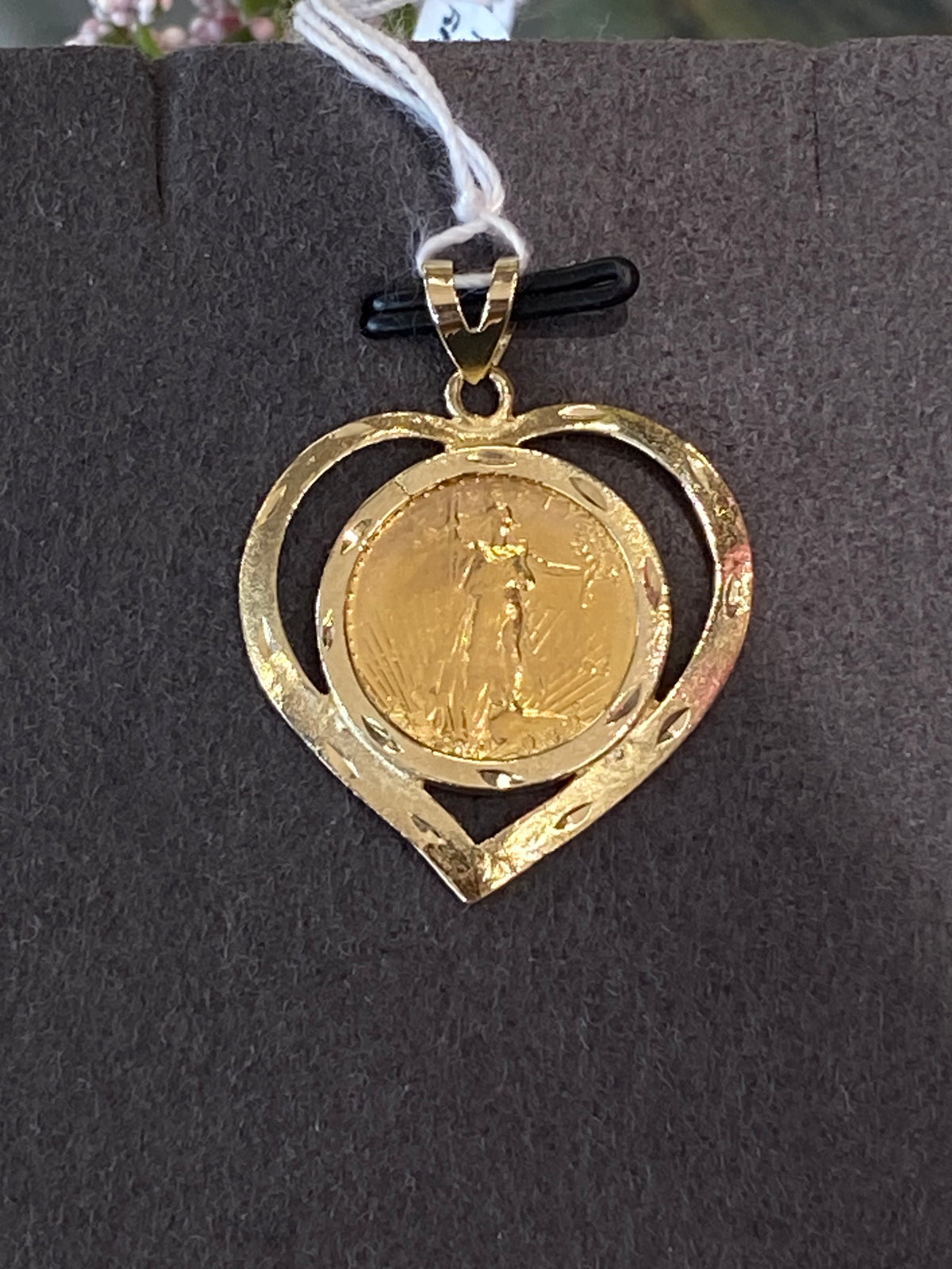 14k Yellow Heart Pendant With Coin