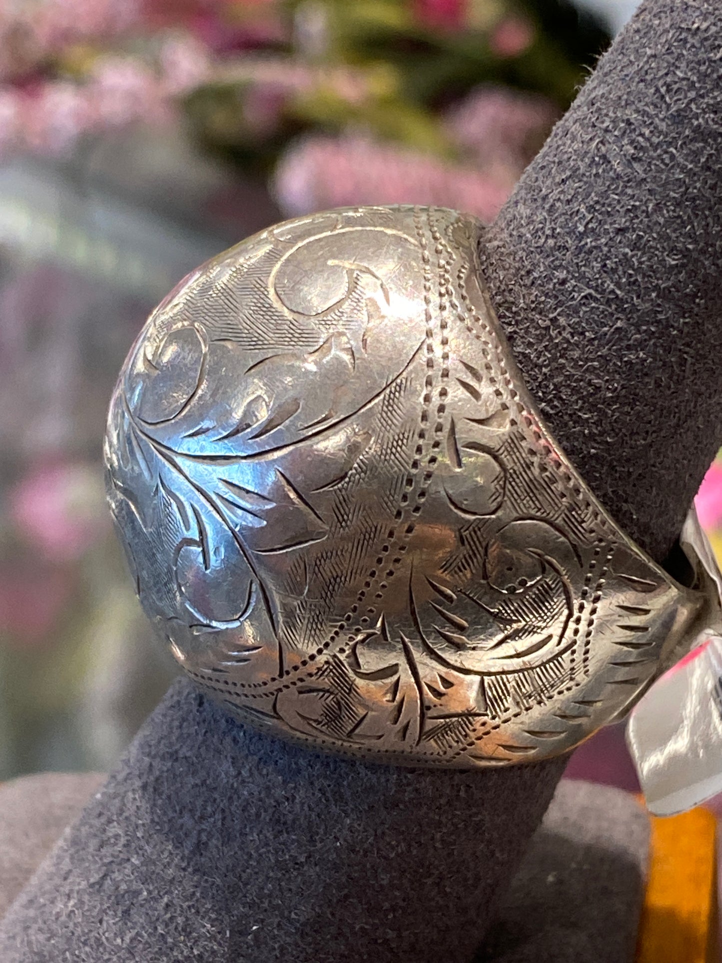 Silver Dome Ring With Design