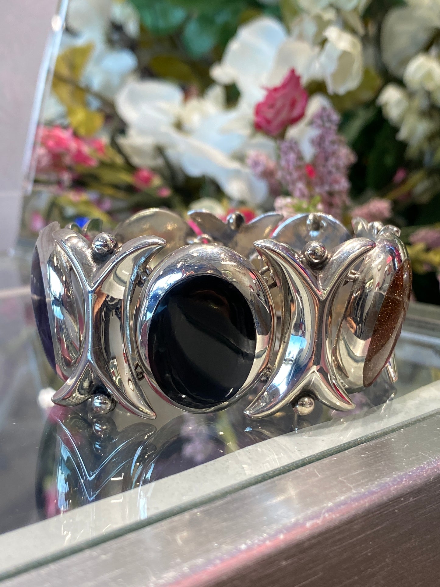 Silver Bracelet With Colored Stones