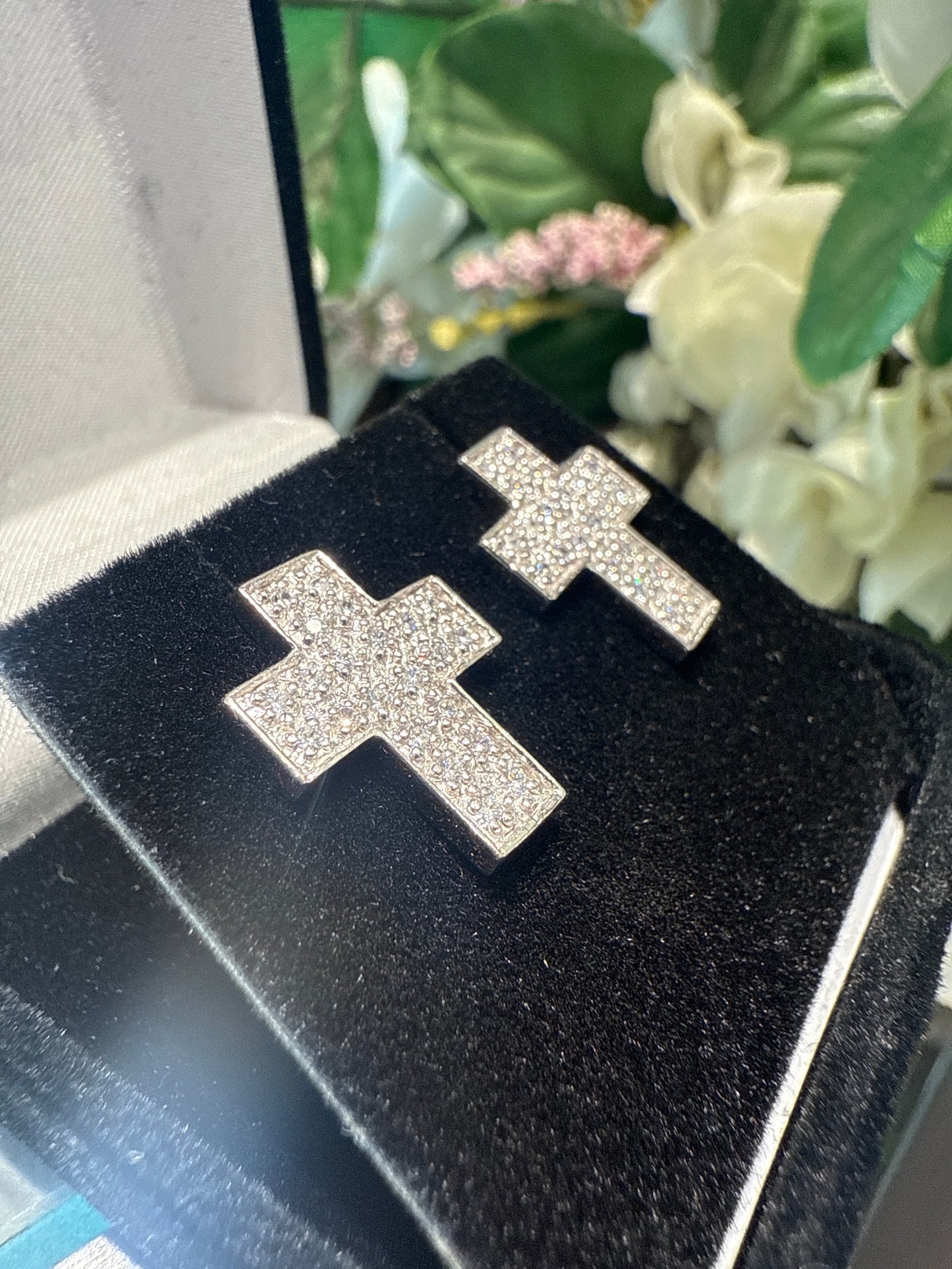 Silver cross earrings