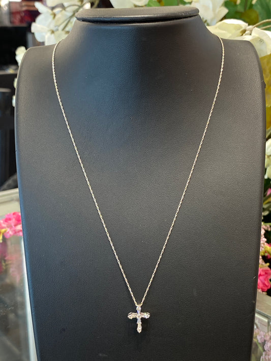 14k White Gold Chain With Diamond Cross
