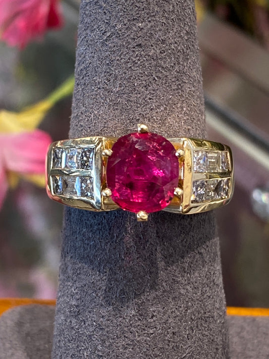 14k Yellow Gold Ruby & Diamond Ring