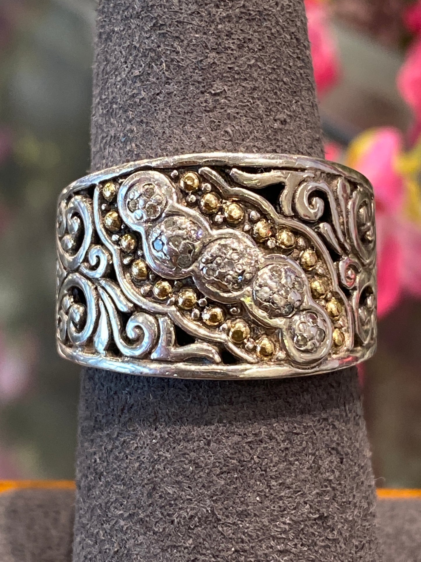 Silver Two Tone Ring With Diamonds
