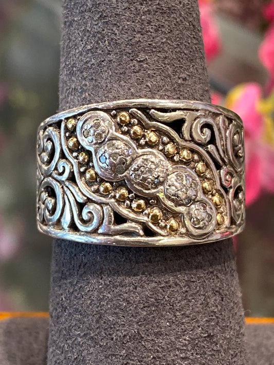 Silver Two Tone Ring With Diamonds