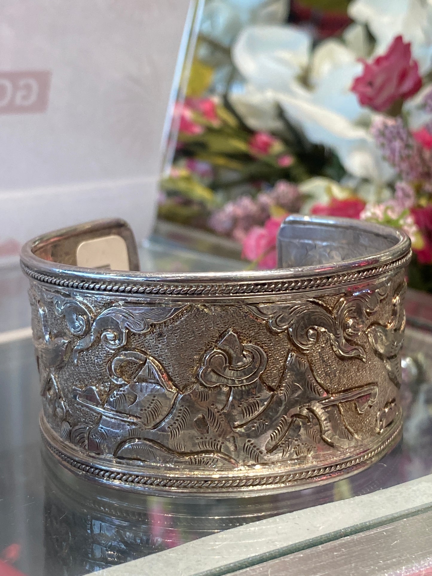 Silver Cuff Bracelet With Design