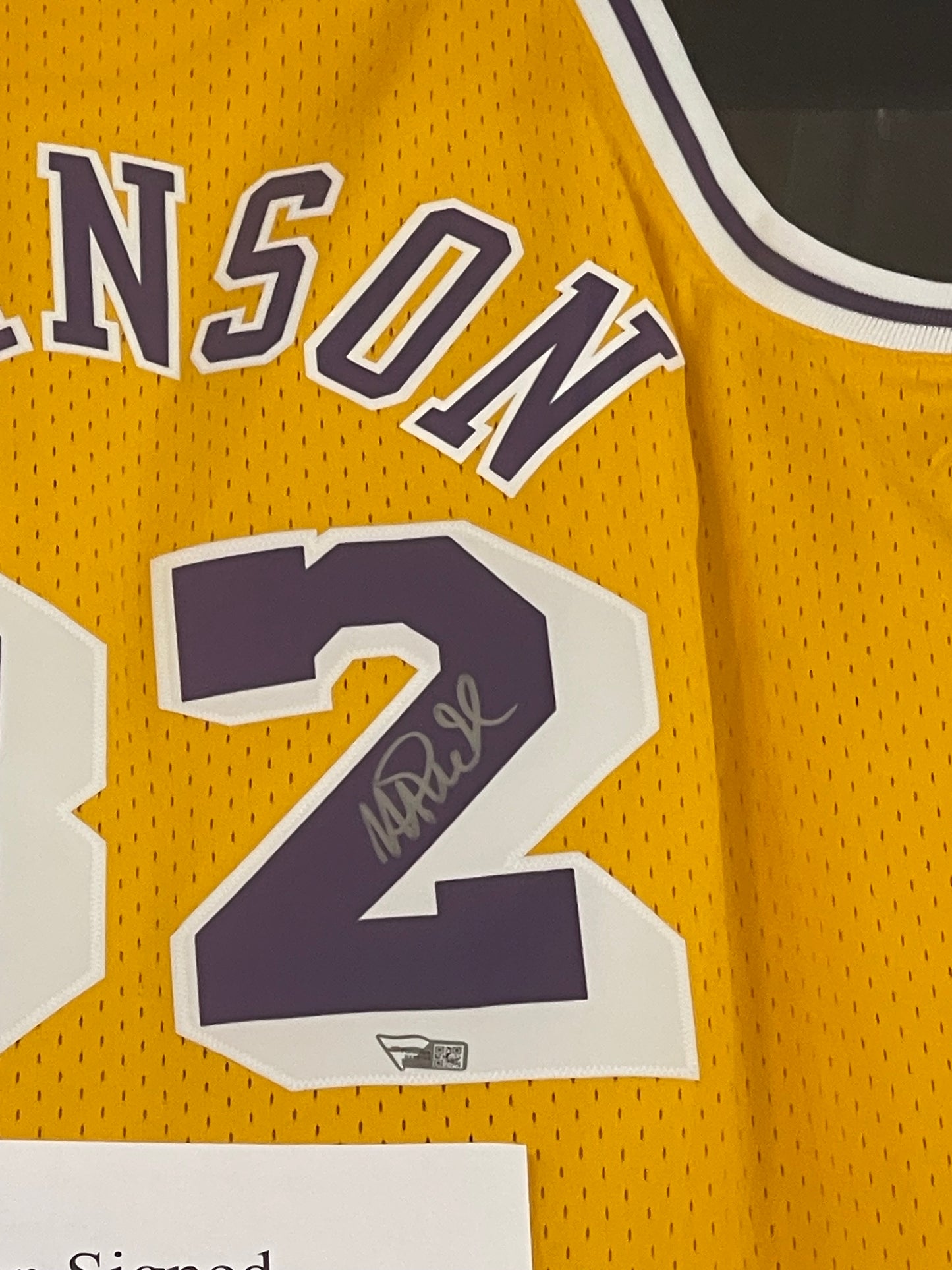Framed Magic Johnson signed jersey