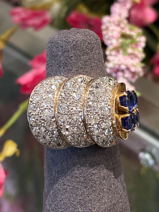 18k Two Tone Gold Diamond & Sapphire Ring