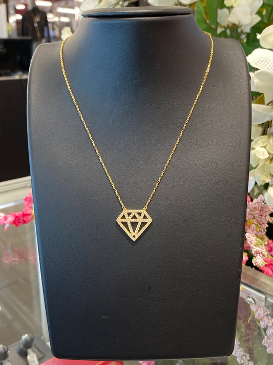 Silver Gold Plaited Chain With Diamond Shaped Pendant