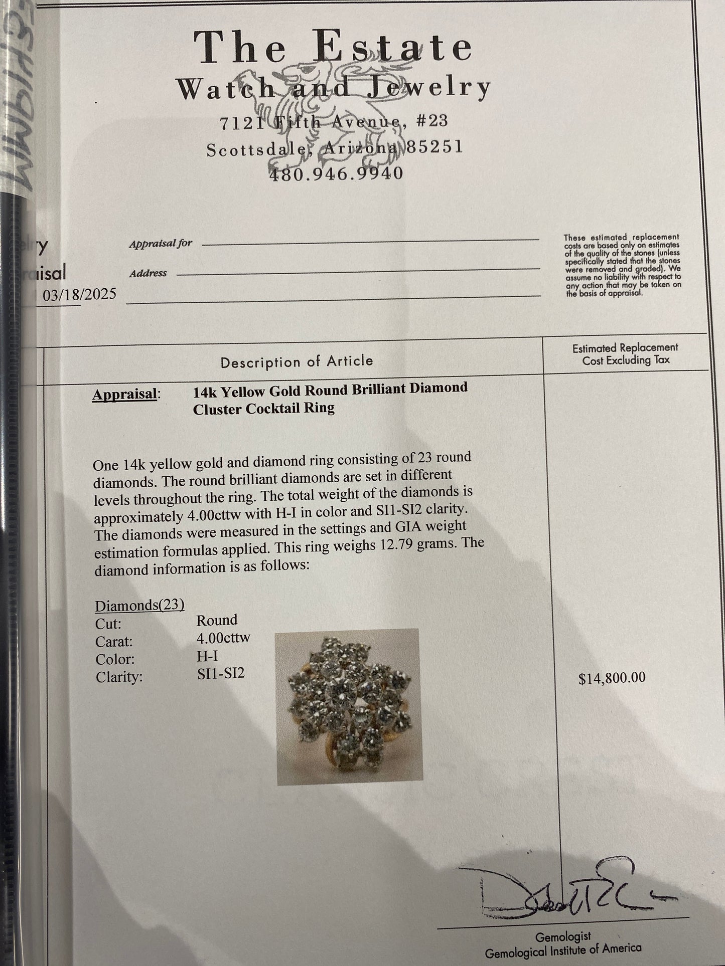 14k Yellow Gold Diamond Cluster Ring
