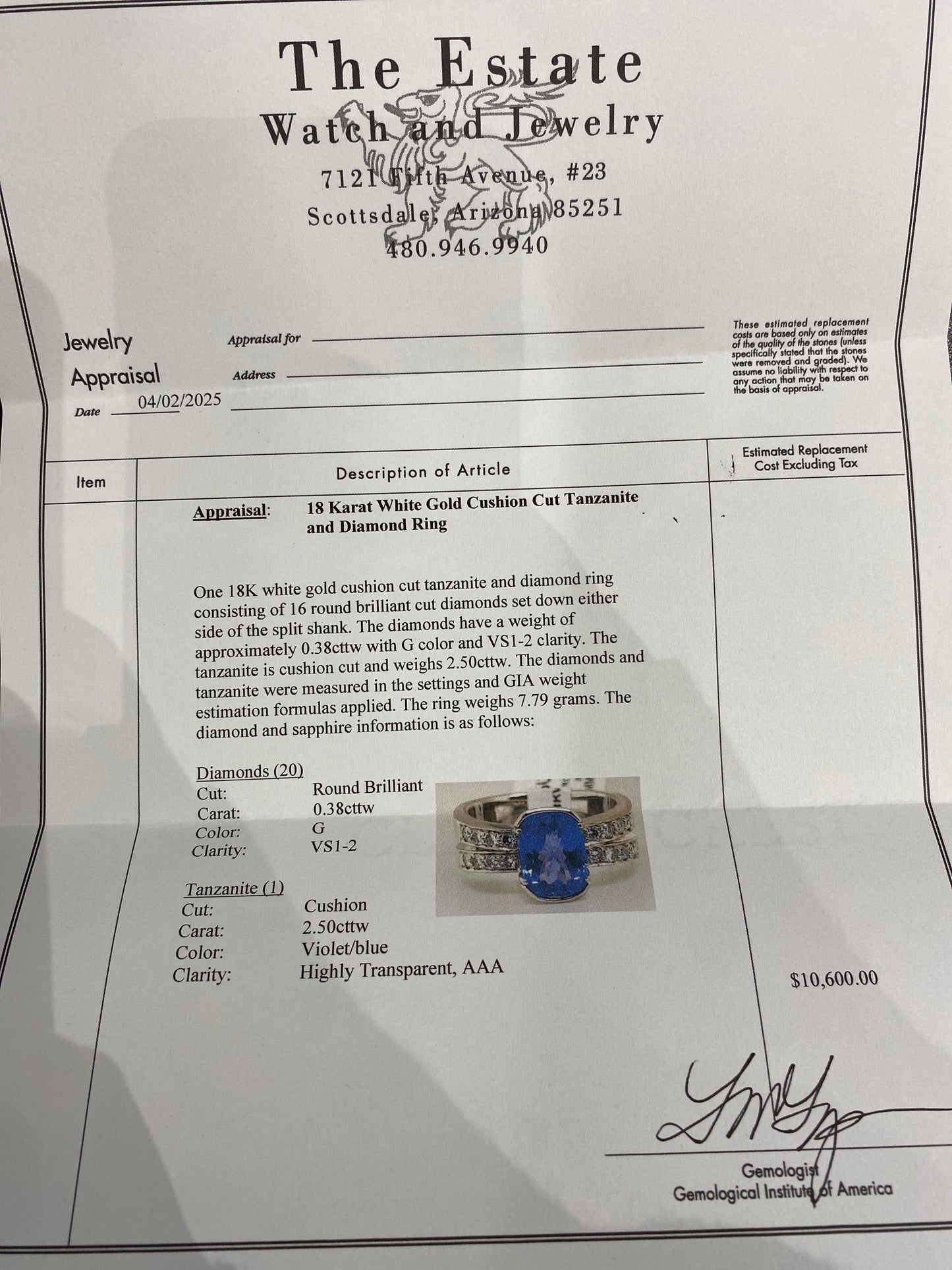 18k White Gold Tanzanite Ring