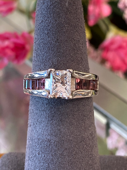 14k White Gold Diamond & Pink Tourmaline Ring