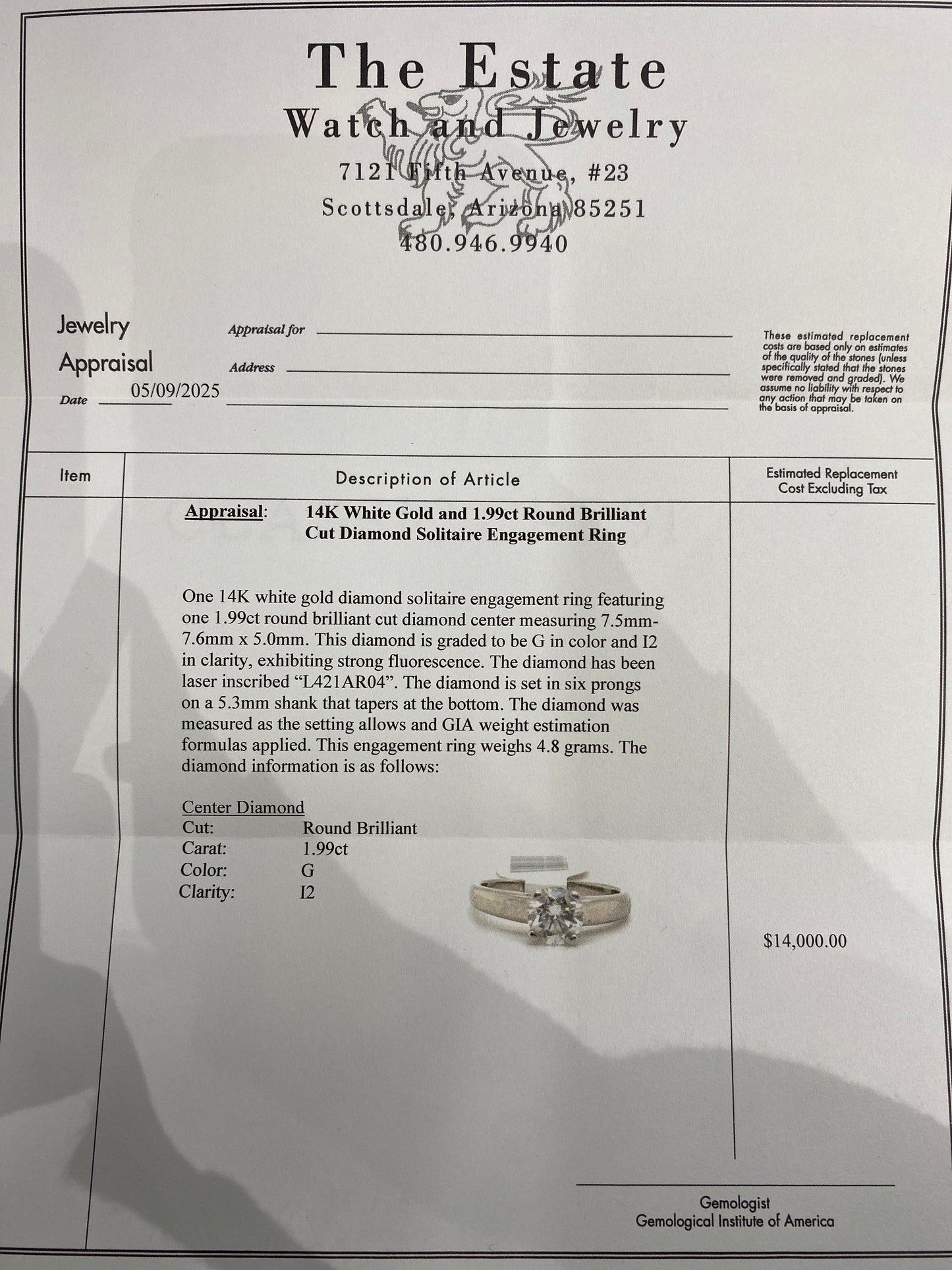 14k White Gold Diamond Engagement Ring