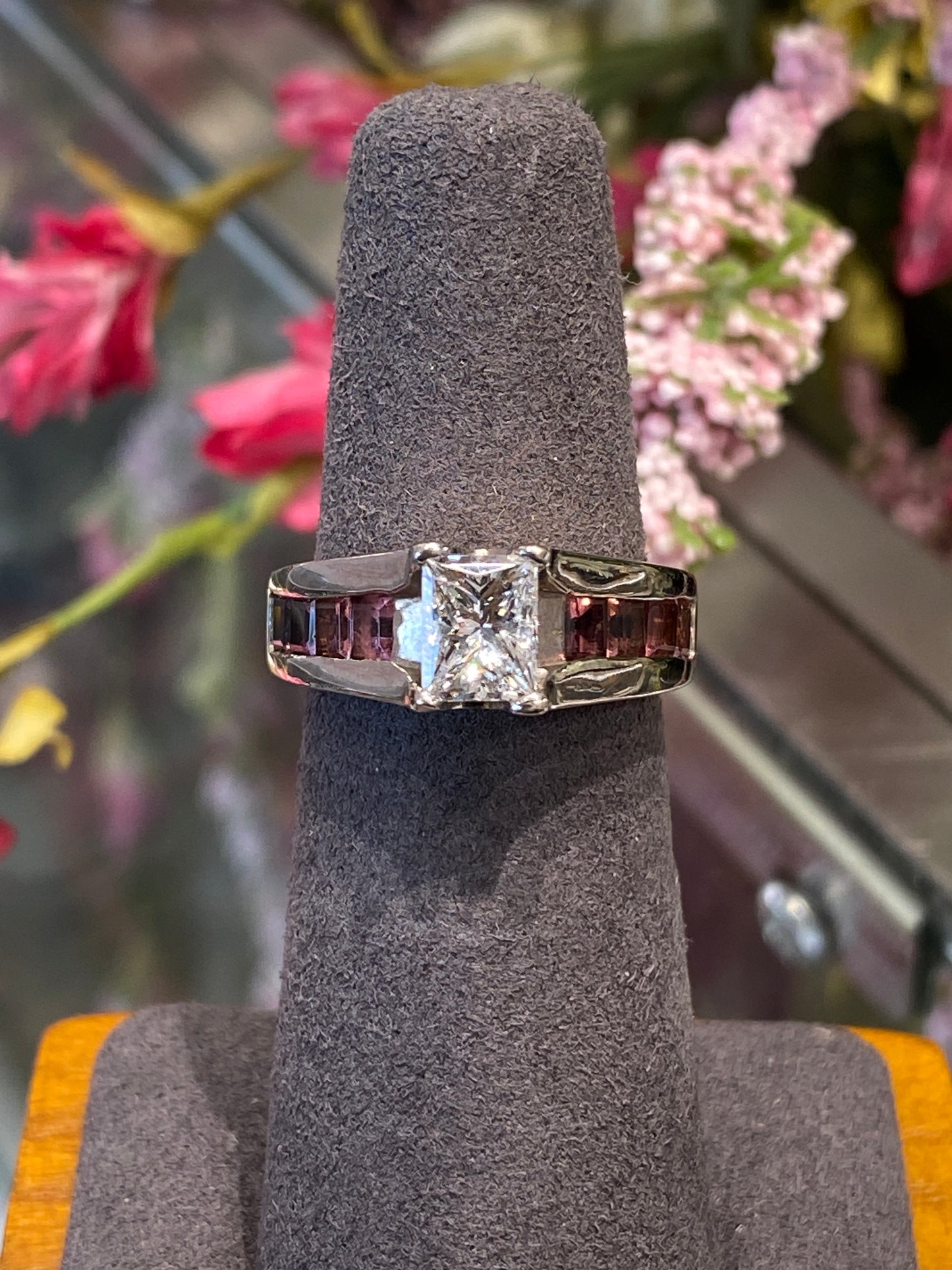 14k White Gold Diamond & Pink Tourmaline Ring