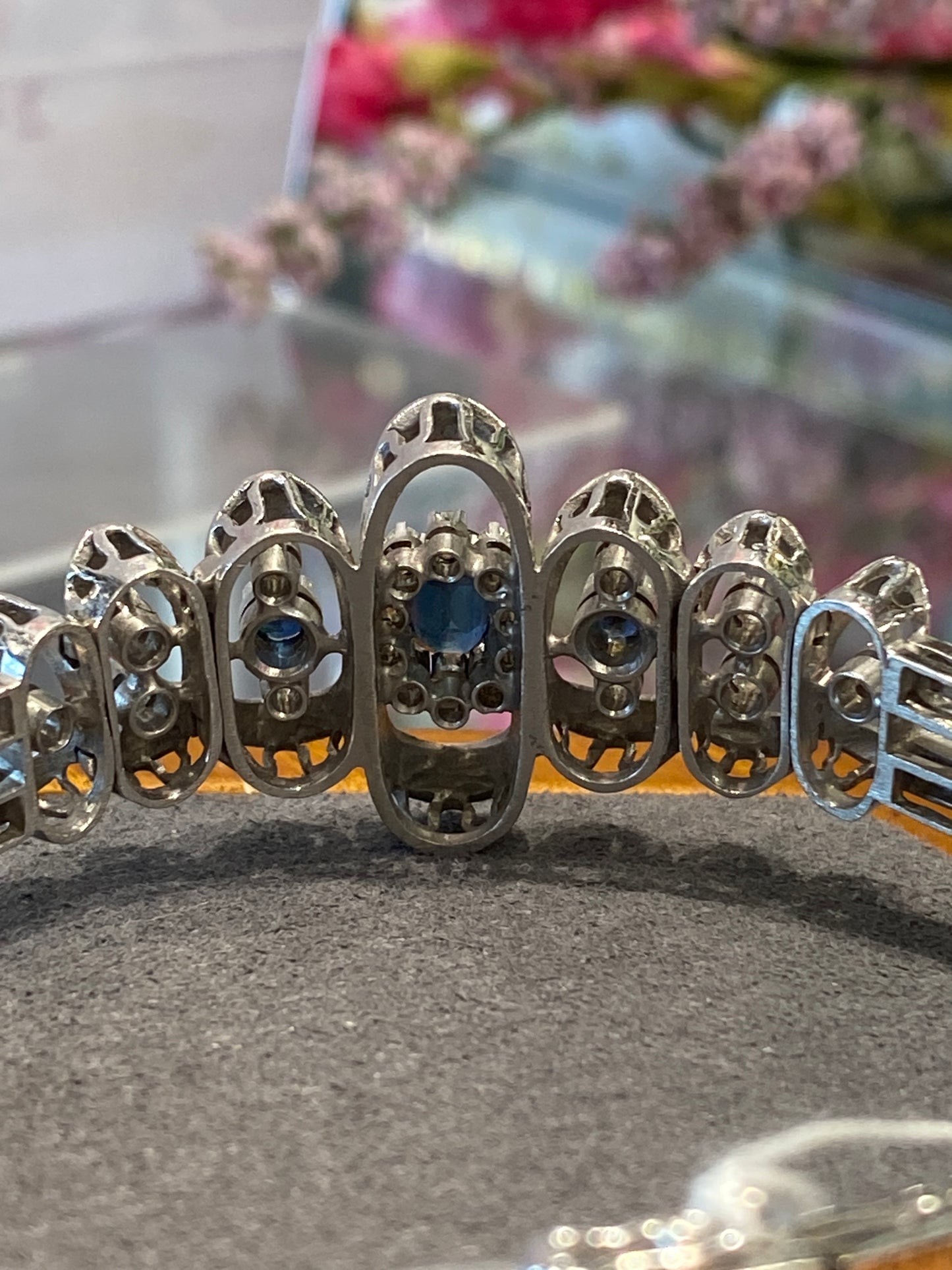 18k White Gold Diamond & Blue Sapphire Bracelet