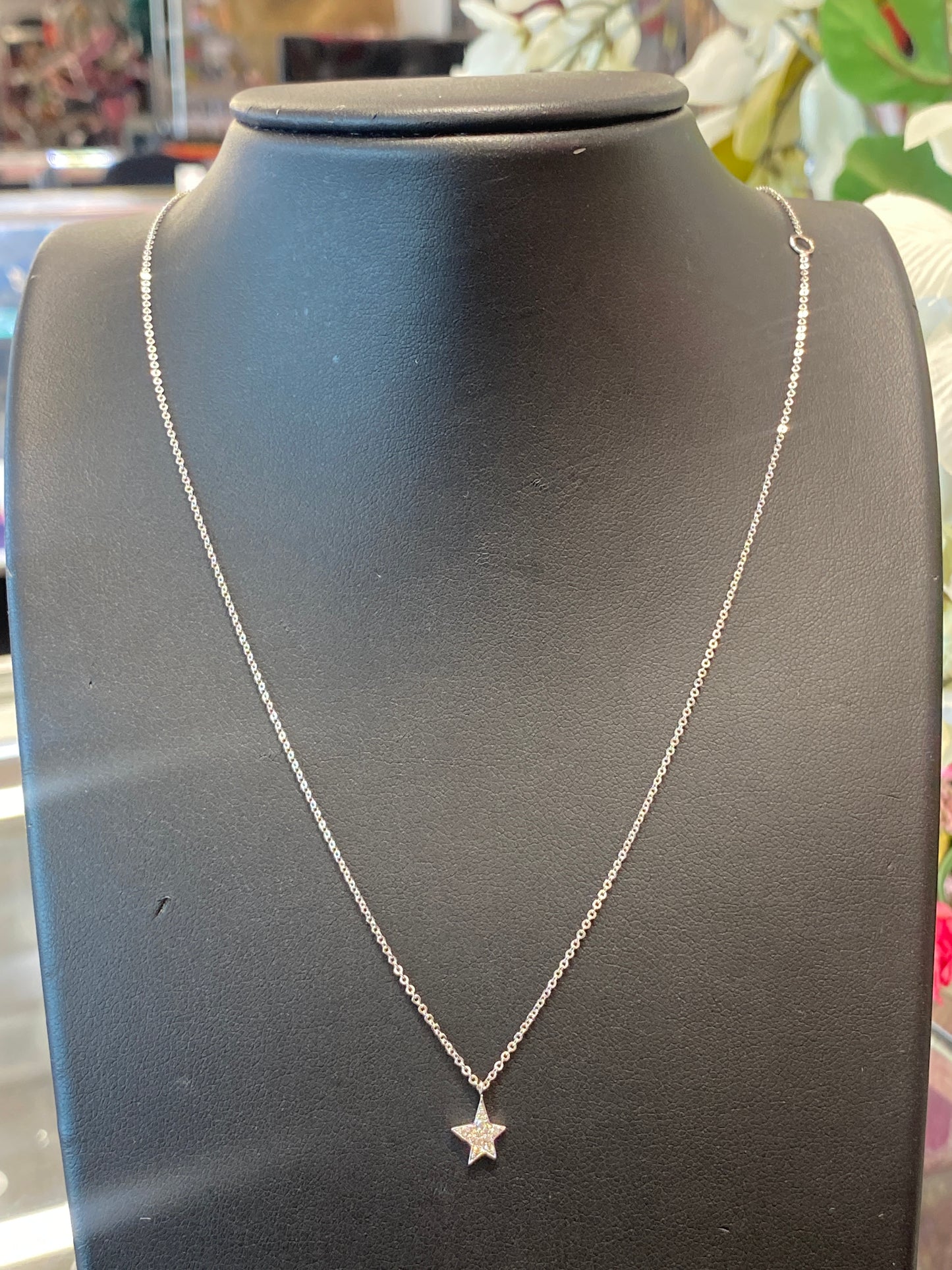 18k White Gold Chain W/Diamond Star Pendant
