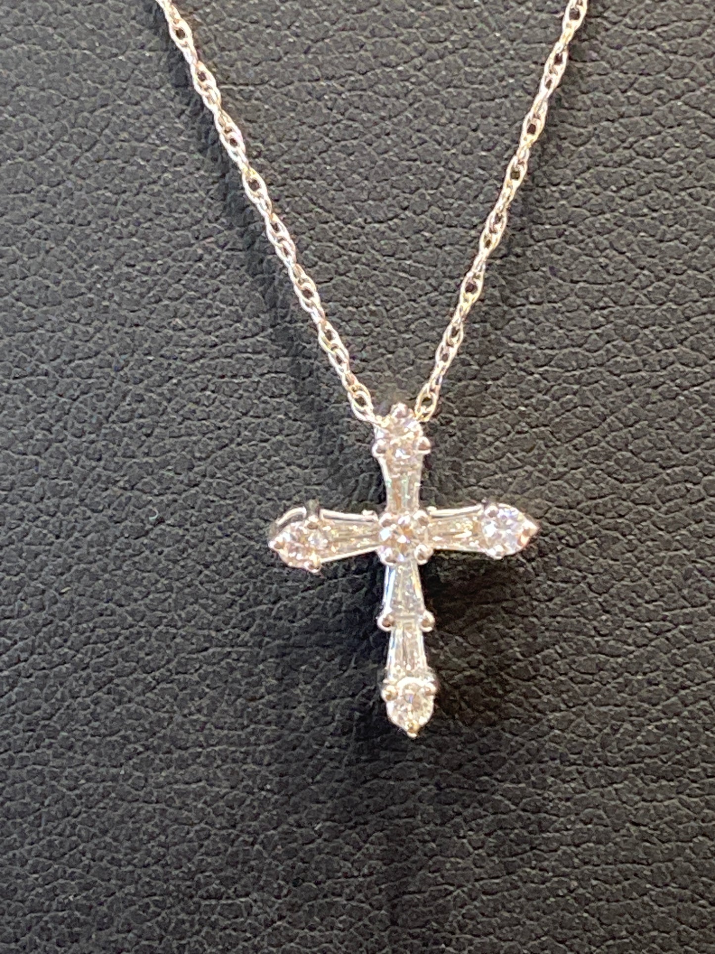 14k White Gold Chain With Diamond Cross