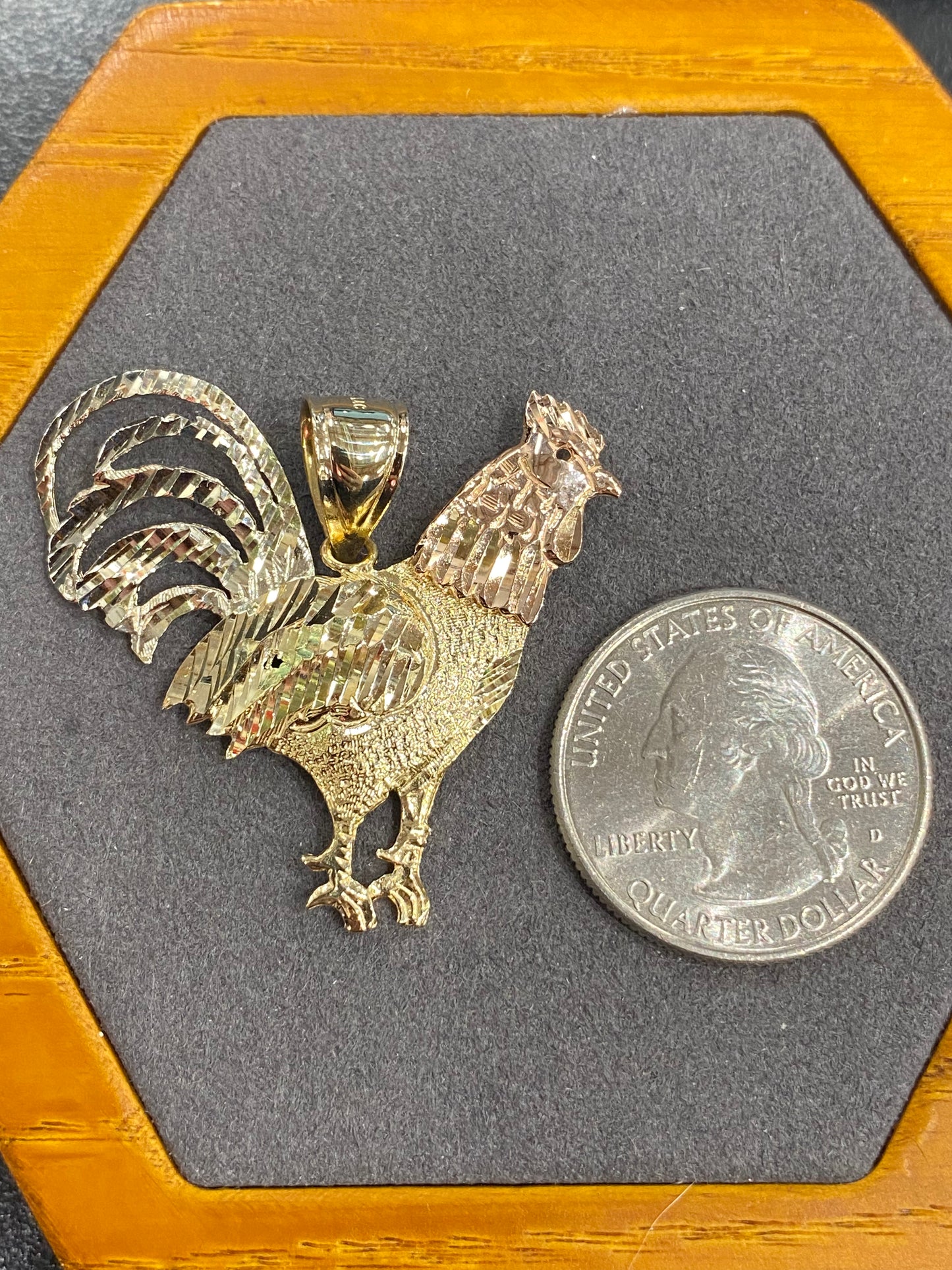 14k Tri Gold Rooster Pendant