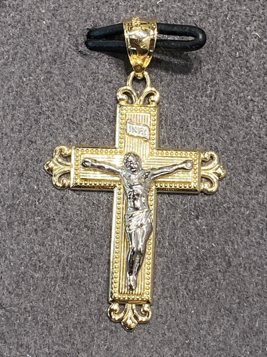 14k Two Tone Cross Pendant