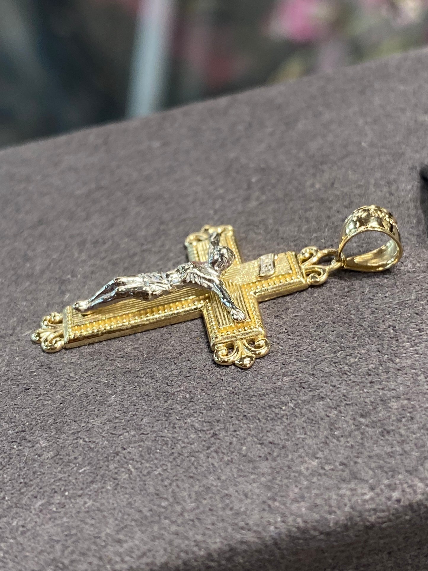 14k Two Tone Cross Pendant