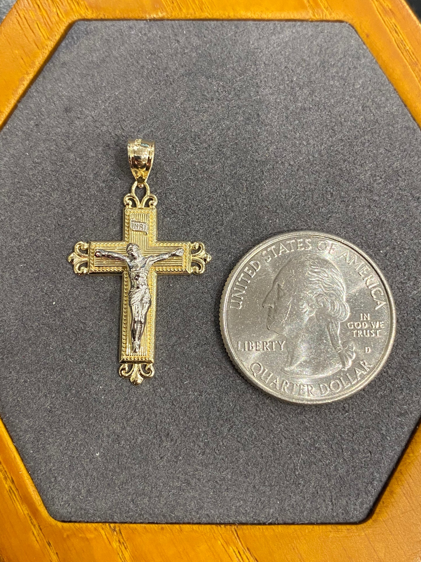 14k Two Tone Cross Pendant