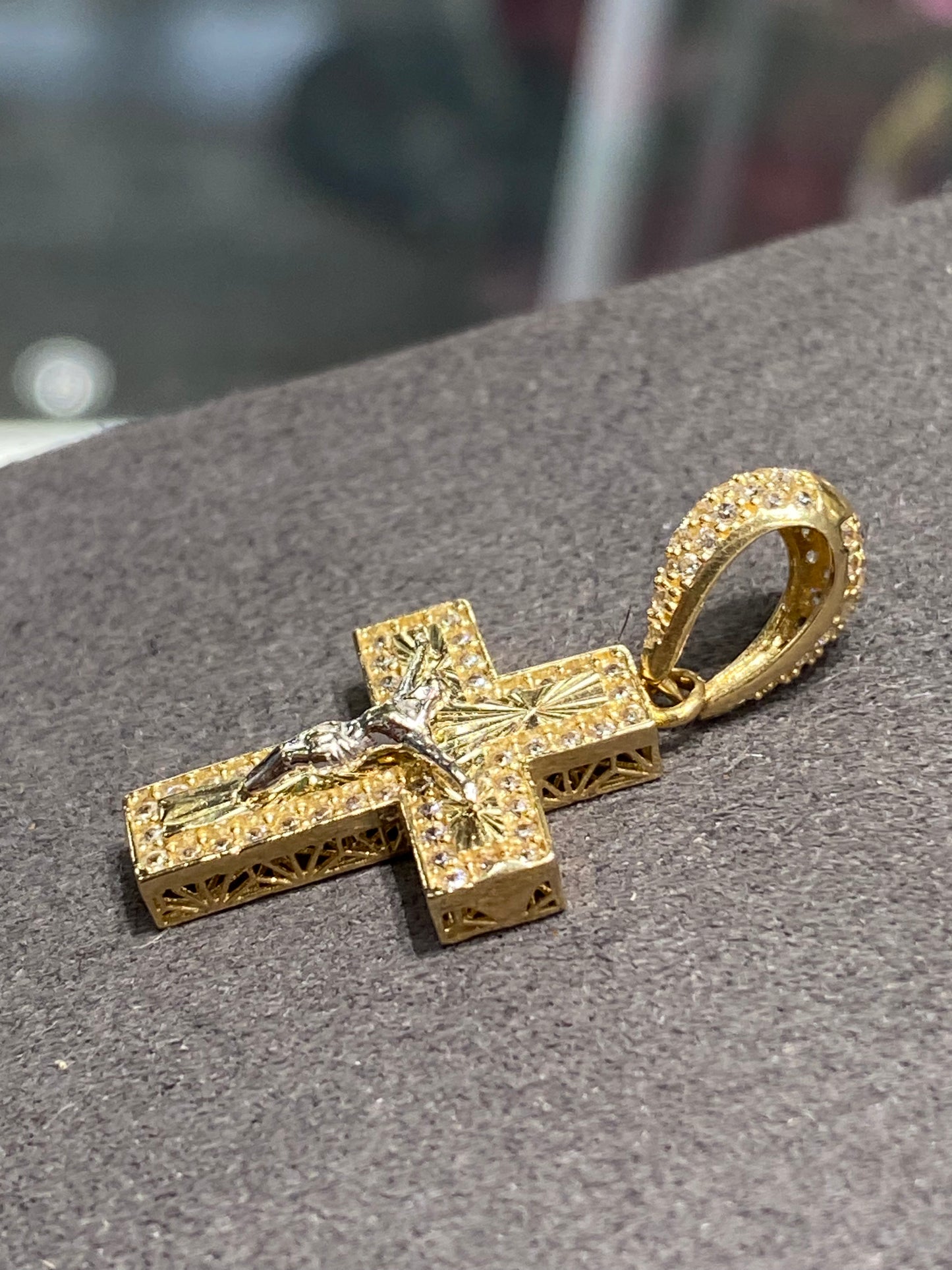 14k Two Tone Cross Pendant