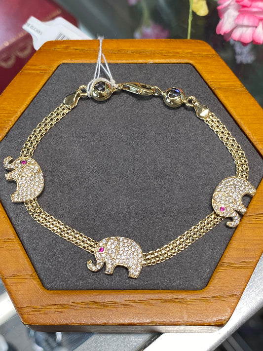 14k Yellow Gold Elephant Bracelet