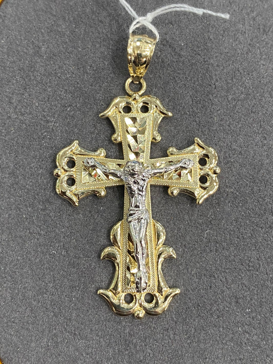 14k Two Tone Cross Pendant