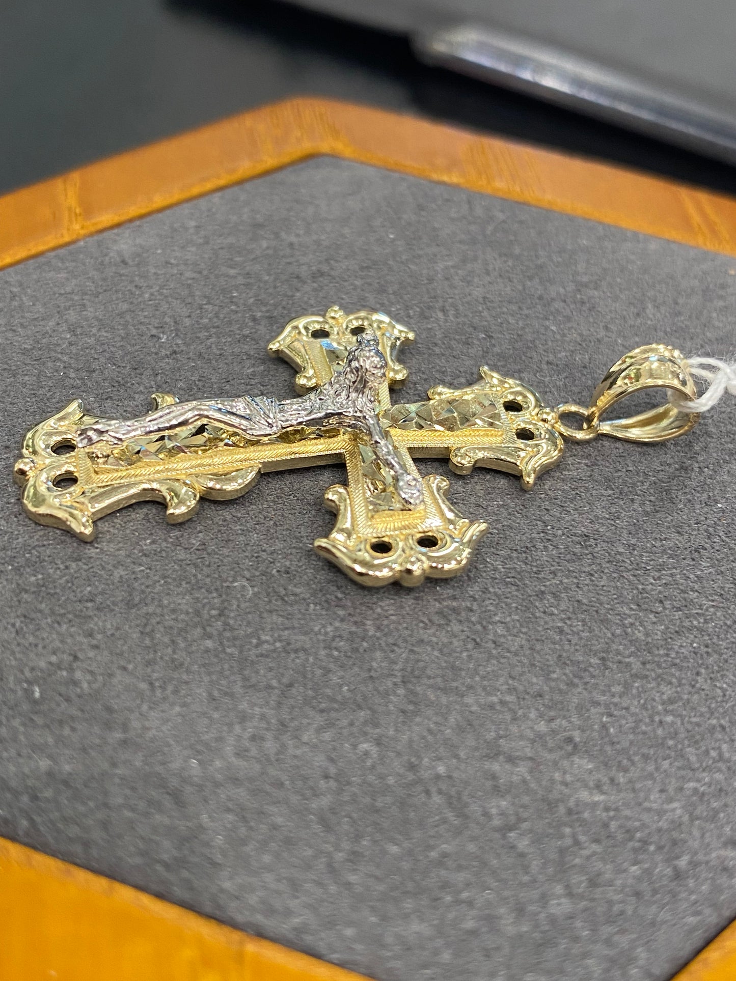 14k Two Tone Cross Pendant