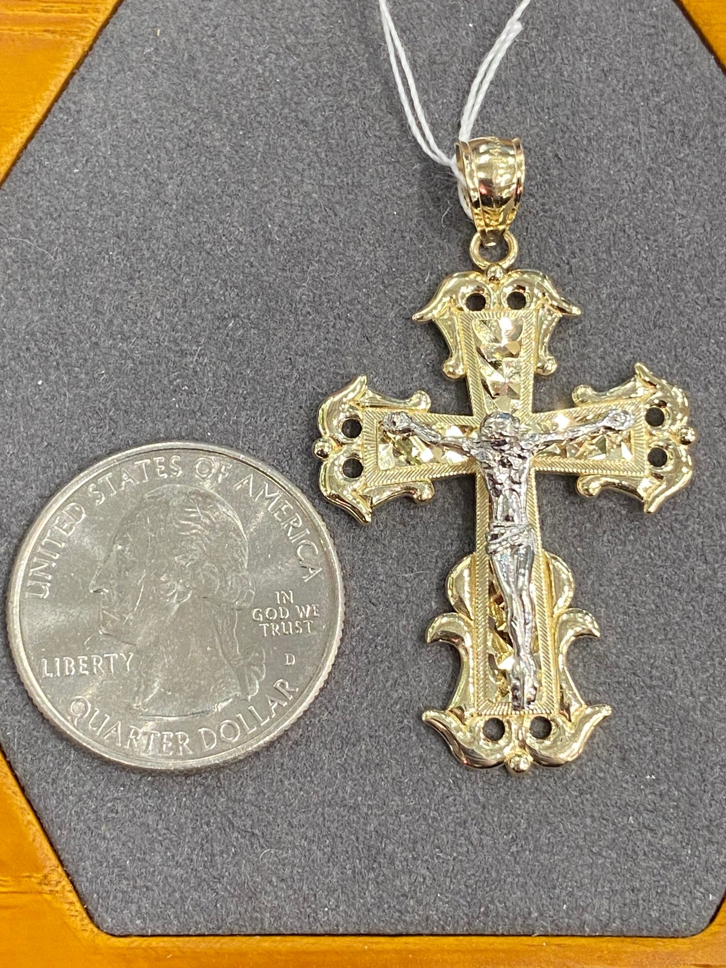 14k Two Tone Cross Pendant