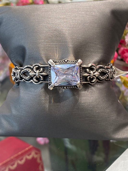 Silver Cuff Bracelet With A Colored Stone