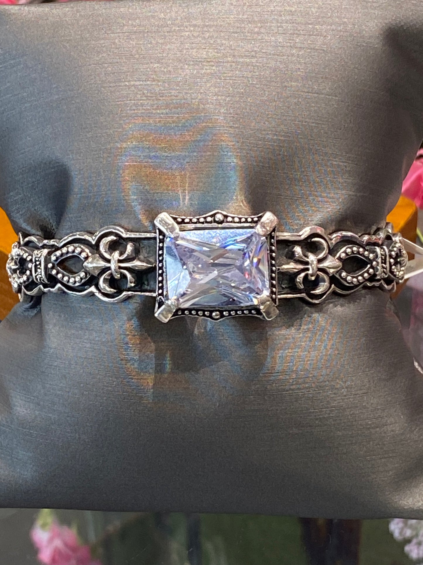 Silver Cuff Bracelet With A Colored Stone