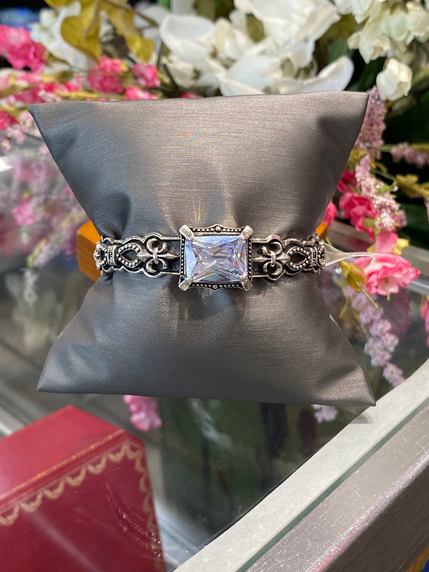 Silver Cuff Bracelet With A Colored Stone
