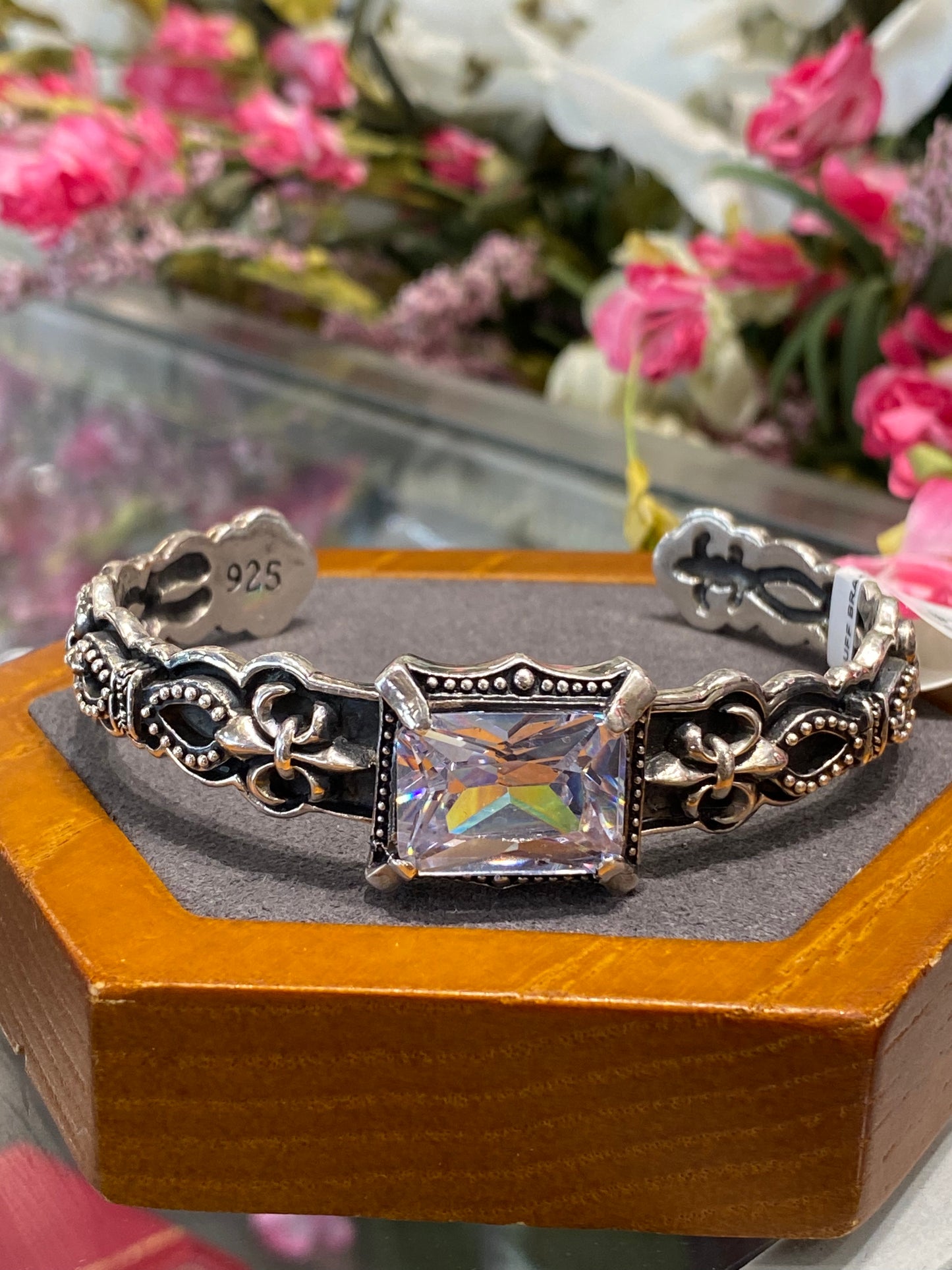 Silver Cuff Bracelet With A Colored Stone