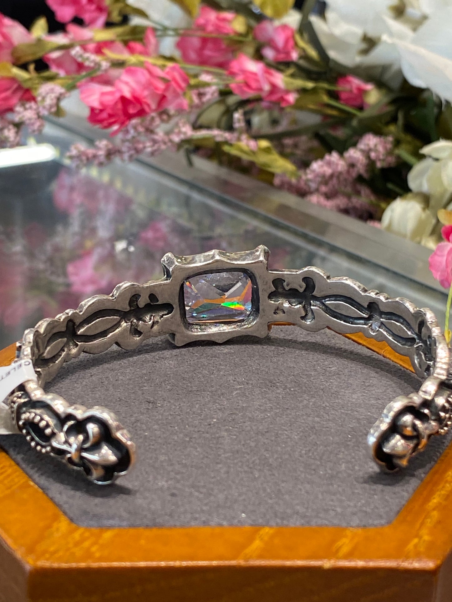 Silver Cuff Bracelet With A Colored Stone