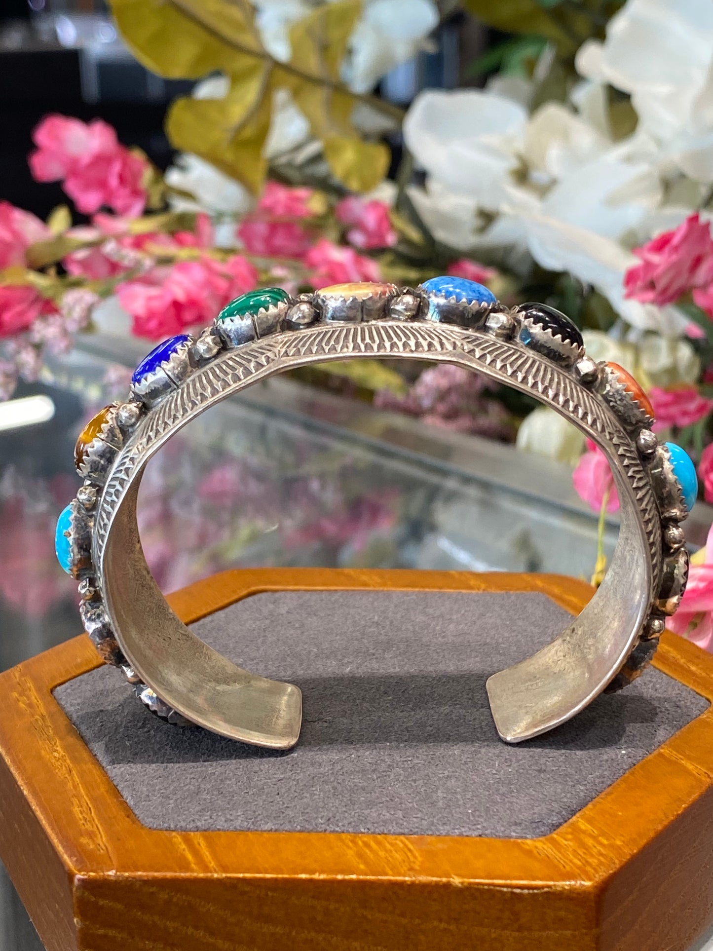 Silver Cuff Bracelet With Colored Stones