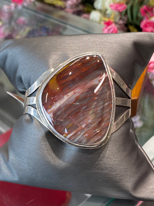 Silver Cuff Bracelet With Colored Stone