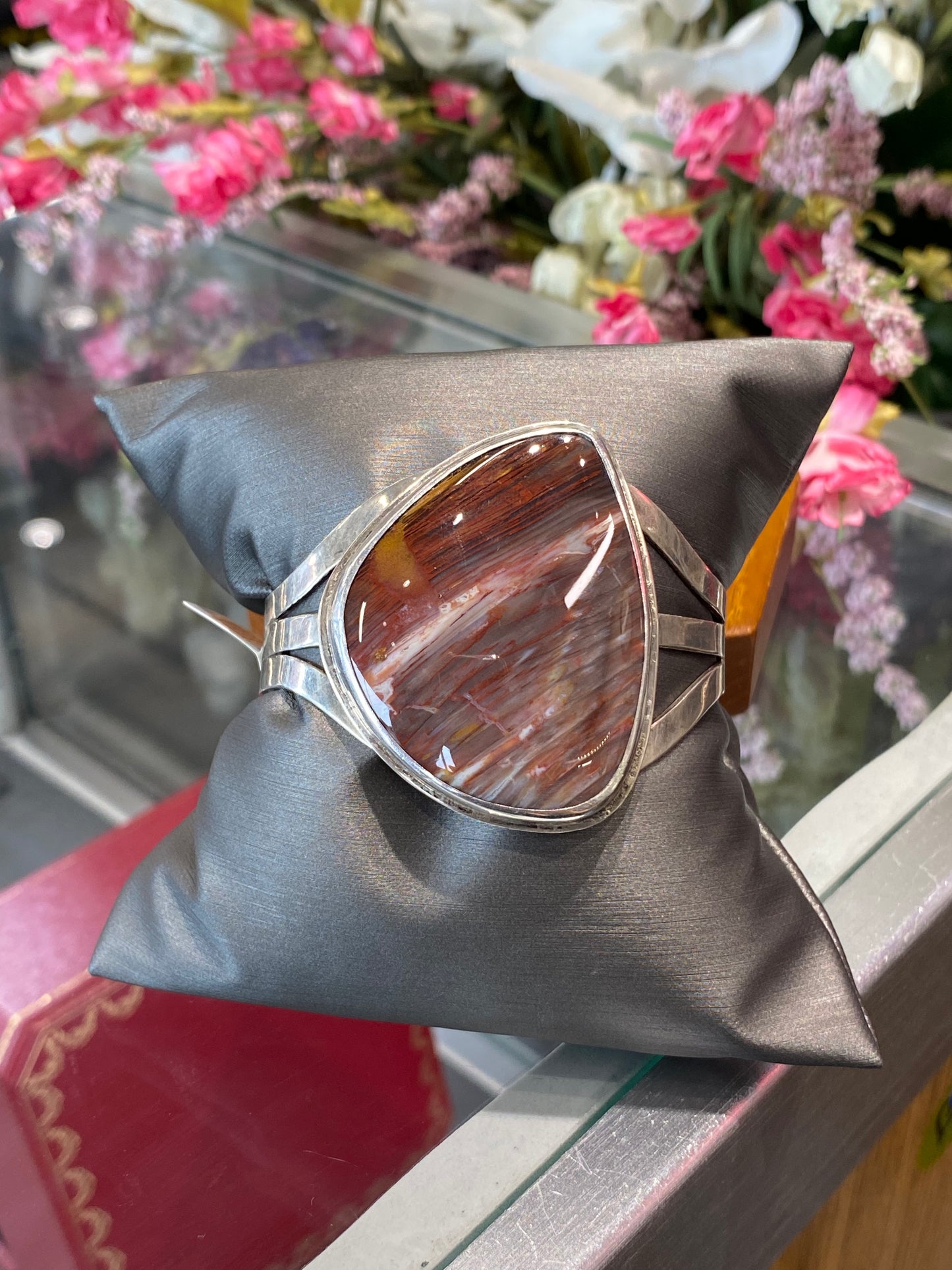Silver Cuff Bracelet With Colored Stone