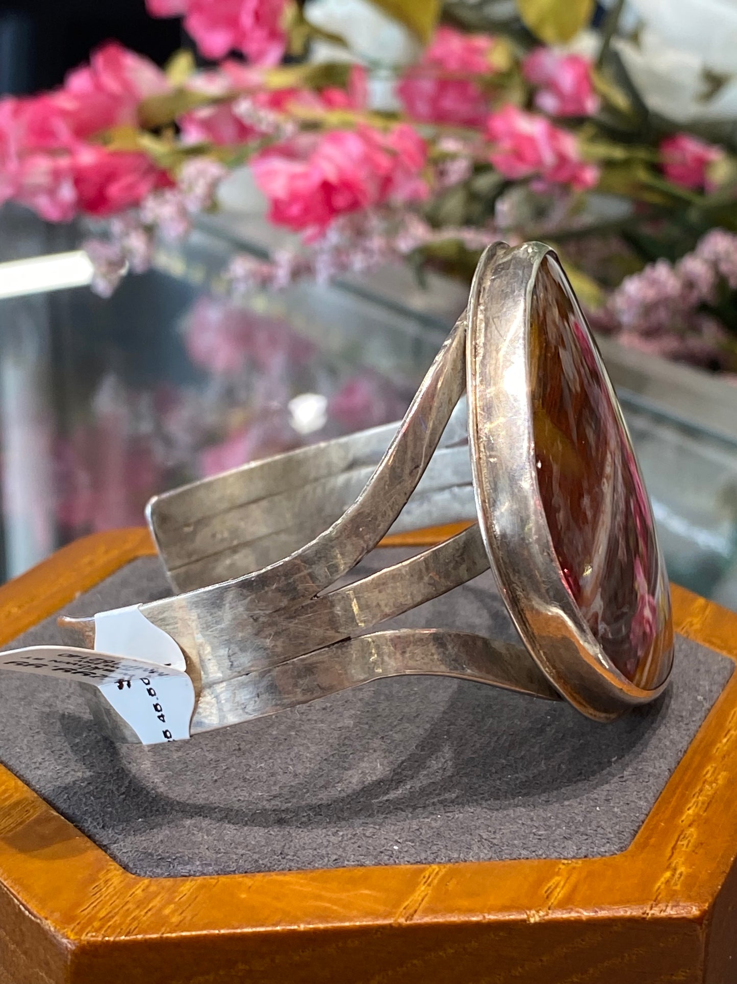 Silver Cuff Bracelet With Colored Stone