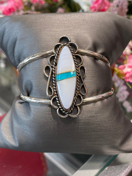 Silver Cuff Bracelet With Colored Stone