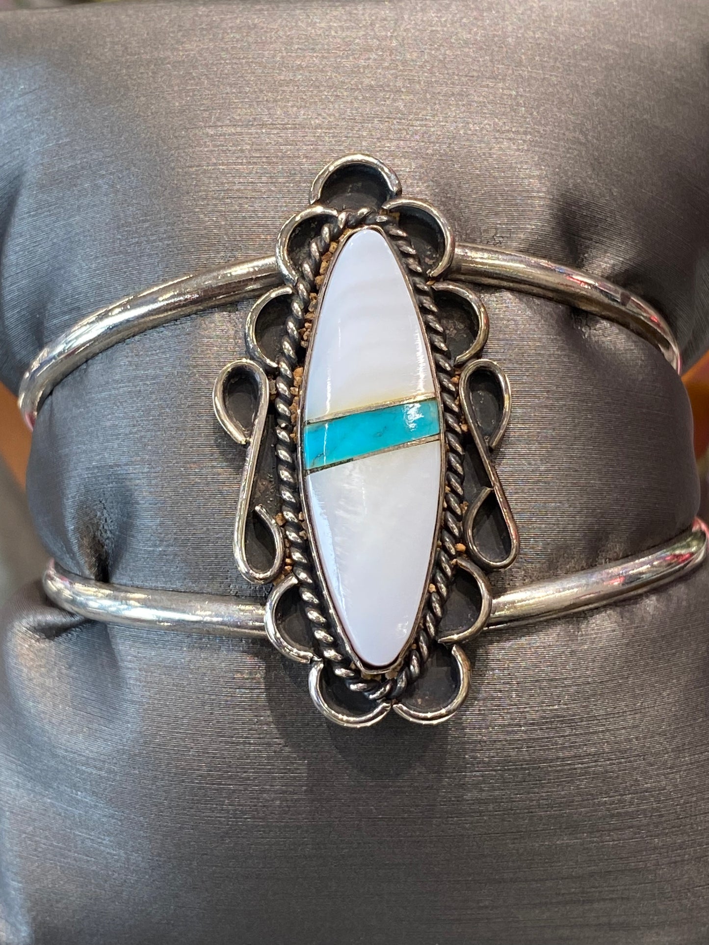 Silver Cuff Bracelet With Colored Stone