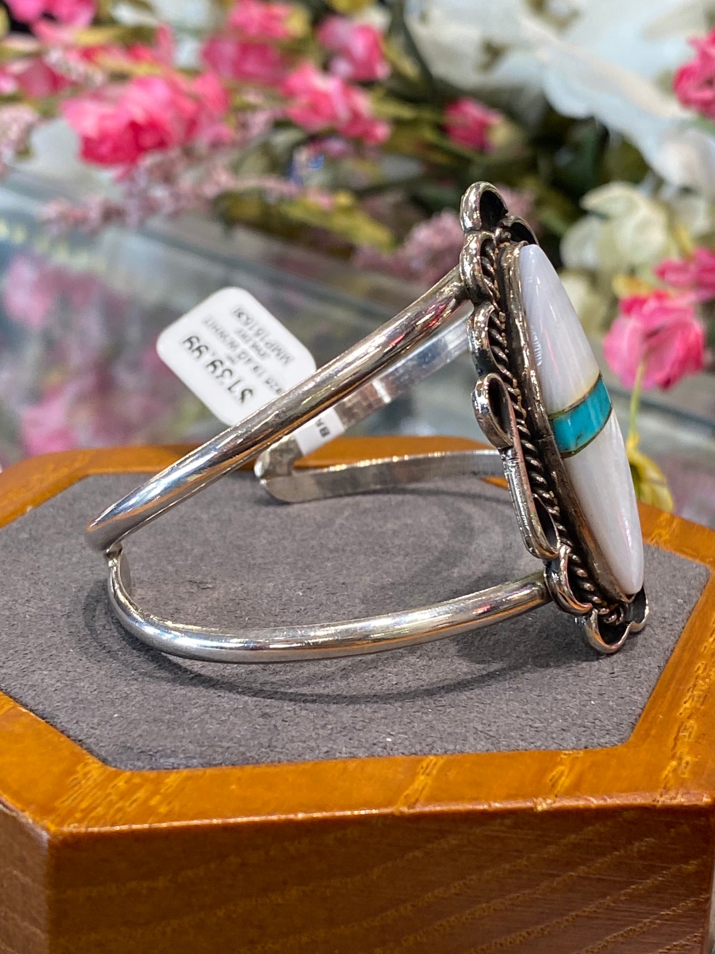 Silver Cuff Bracelet With Colored Stone