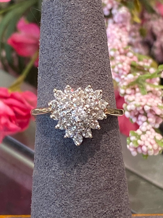 14k Yellow Gold Diamond Cluster Ring